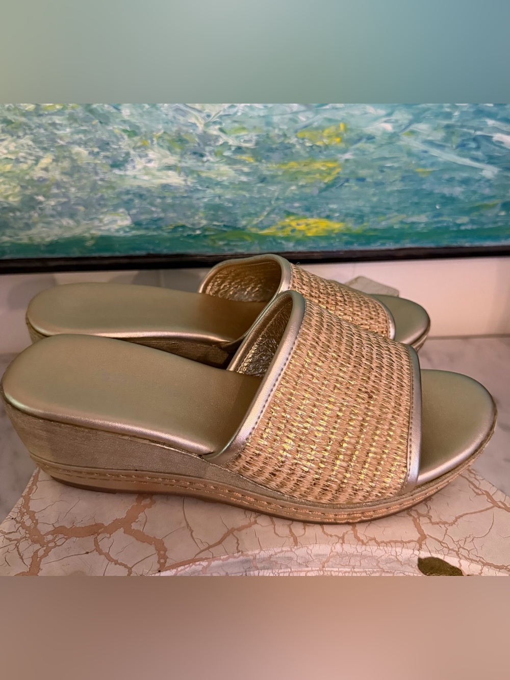 Antelope Gold Woven Slide Sandals